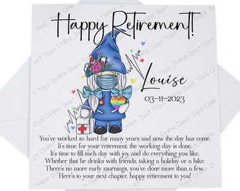 Nurse Retirement Card, Personalised Retirement Card with Poem Verse, On Your Retirement Card, Gonk Happy Retirement Card for him her