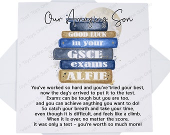 Personalised Good Luck in Your Exams Card, Poem Card for Granddaughter Son Daughter Grandson, Good Luck in GCSE A Levels Card