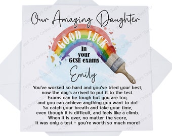 Personalised Good Luck in Your Exams Card, Poem Card for Granddaughter Son Daughter Grandson, Good Luck in GCSE A Levels Card