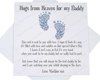 Father's Day Card from Baby in Heaven, Angel Baby Fathers Day Card for Daddy with Poem, Hugs from Heaven, Personalised, Forget Me Not Feet
