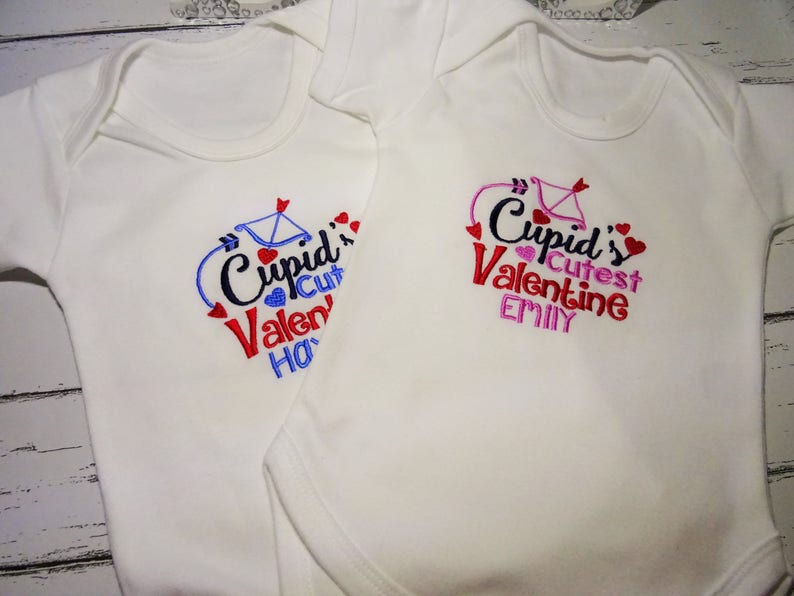 Personalised Embroidered Valentine/'s Day Cupid/'s Cutest Valentine Boys or Girls Vest Short Sleeved Bodysuit New Baby Gift Shower Add A Name