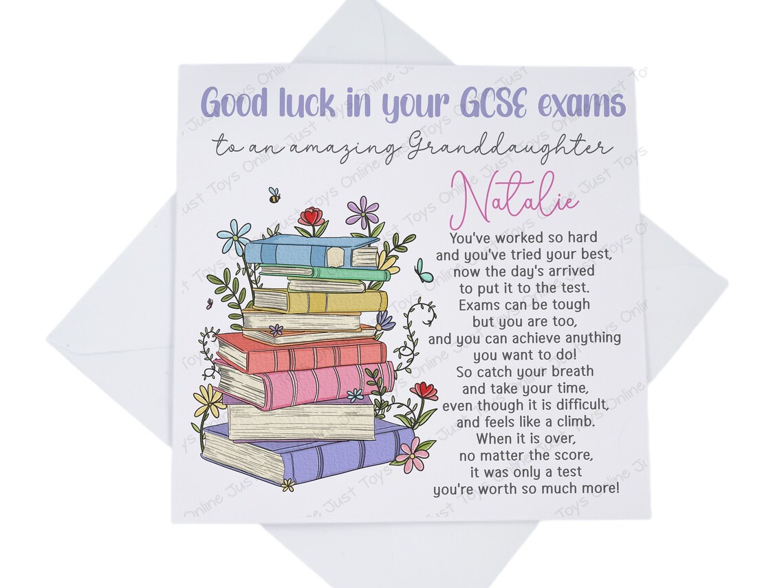 Personalised Good Luck in Your Exams Card, Poem Card for Granddaughter ...