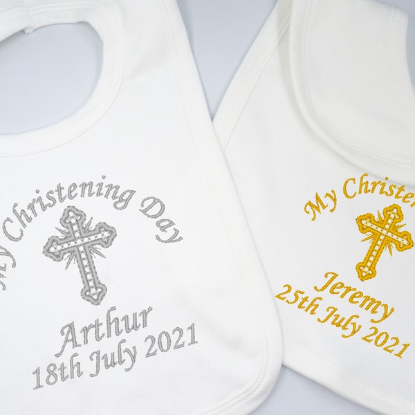 Embroidered Unisex Baby Personalised Girls Boys My Christening Baptism Naming Day Bib. Choose Style and Colour, Embroidered Keepsake