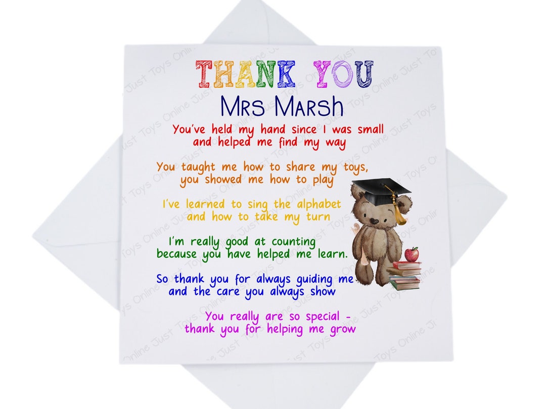Thank You Teacher Personalised Card, Leaving Card for Nursery Pre ...