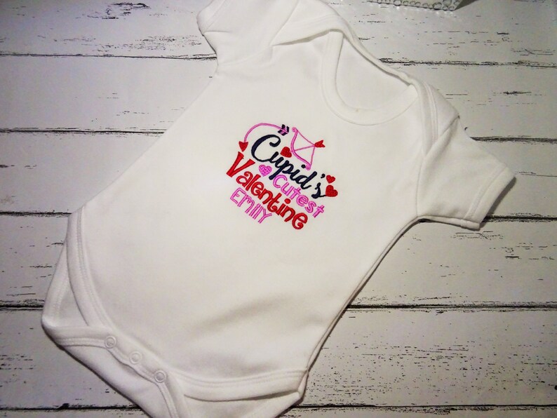 Personalised Embroidered Valentine/'s Day Cupid/'s Cutest Valentine Boys or Girls Vest Short Sleeved Bodysuit New Baby Gift Shower Add A Name