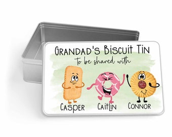 Personalised Biscuit Tin, Cartoon Character Treat Tin, Sweet Gift for Grandad Nanny Gran, Gift for Him, Gift for Her