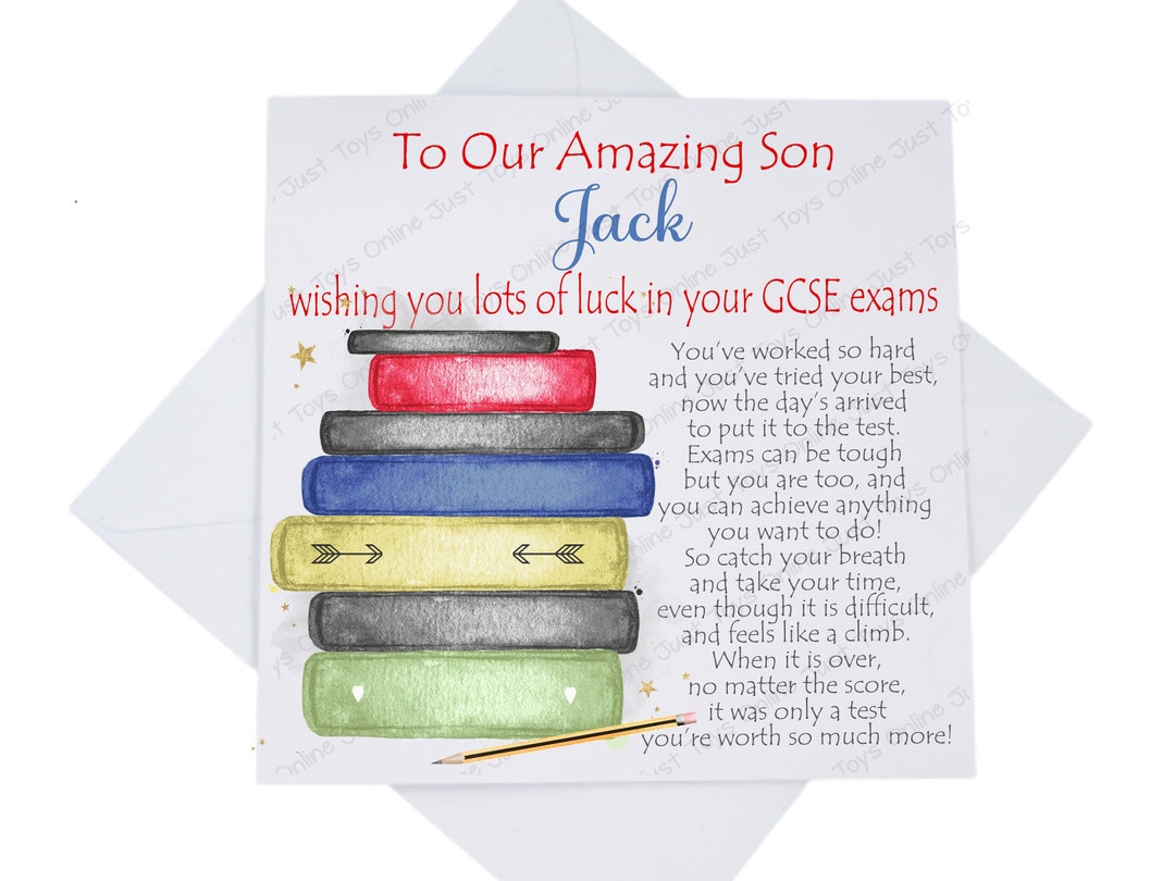 Good Luck in Your Exams Card, Personalised Poem Card for Grandson Son ...
