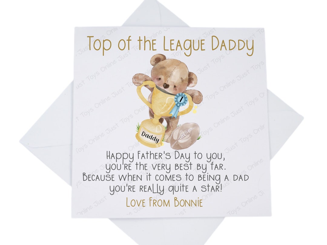 Happy Father's Day Daddy Card, Rugby Trophy Bear Card From Son Daughter ...