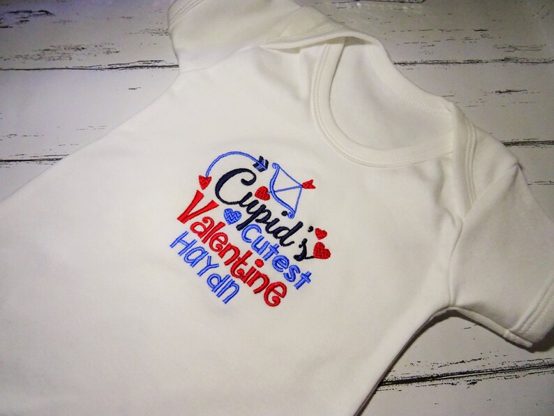 Personalised Embroidered Valentine/'s Day Cupid/'s Cutest Valentine Boys or Girls Vest Short Sleeved Bodysuit New Baby Gift Shower Add A Name
