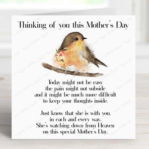 Thinking of You on Mother's Day Card, Sympathy Loss Card for Friend with Poem Verse, Mothers Day without Mum, Can be Personalised