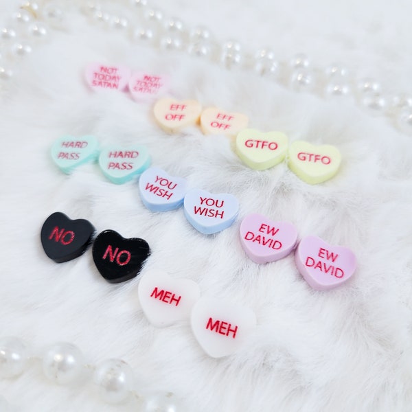 Salty Conversation Heart Earrings | Matched or Mismatched Stud Earrings | Anti-Valentine's Day Statement Jewelry