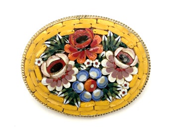 Italian Micro Mosaic Floral Brooch / Pin