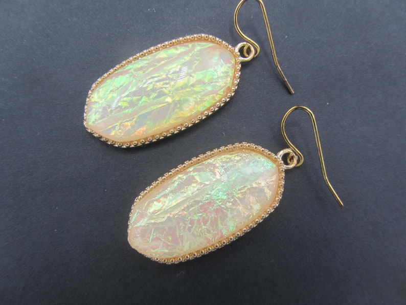 DropDangle Earrings Vintage Fire Opal Earrings set in 10 K Gold Pierced Earrings.