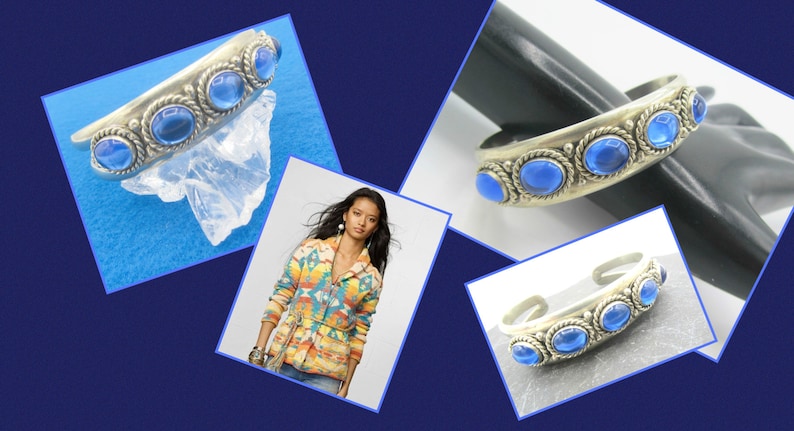 Sterling Silver and Faux Sapphire Cuff Adjustable Bracelet
