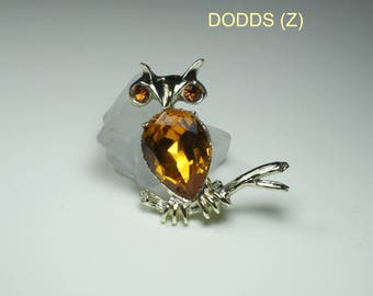 Dodds (z) Citrine Crystal Owl Brooch / Pin