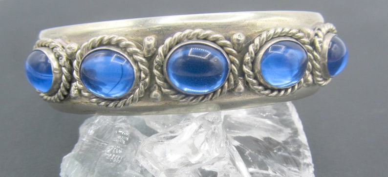 Sterling Silver and Faux Sapphire Cuff Adjustable Bracelet