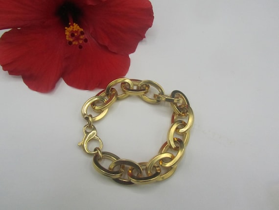 Vintage 18k Gold Plated Oval Link Cable Chain Brac