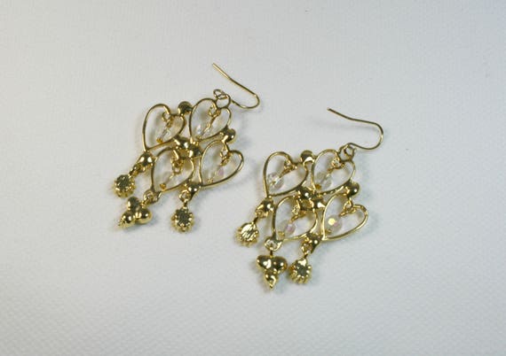 Beaded Chandelier Gold and Rhinestone Earrings - image 4
