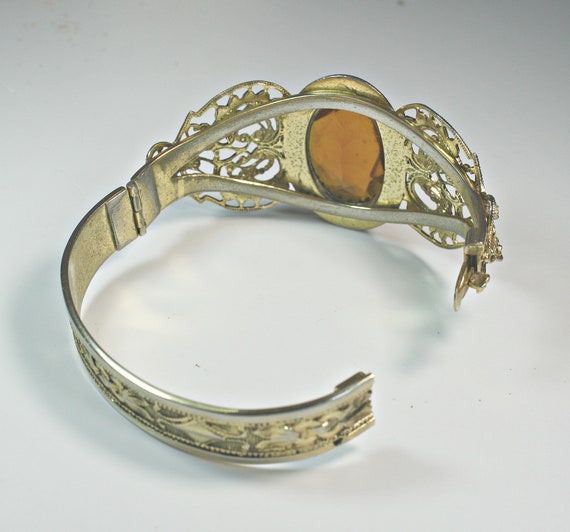 Ornate Gold Toned and Amber Stone Bracelet with S… - image 4