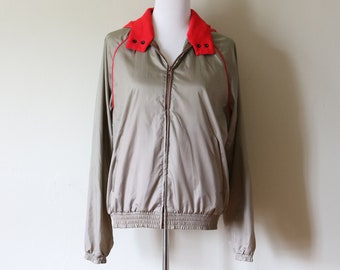 1980s Vintage Gray and Red Windbreaker