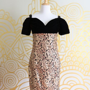 1990s Vintage Jessica McClintock Velvet and Metallic Wiggle Dress
