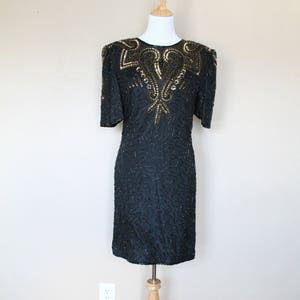 1990s Vintage Black and Gold Sequin Dress image 1