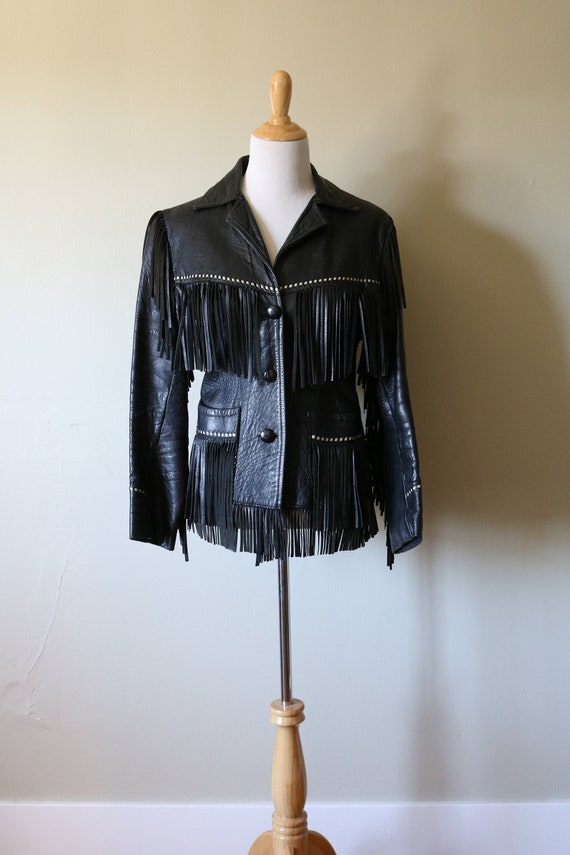 1970s Vintage Black Fringed Leather Jacket