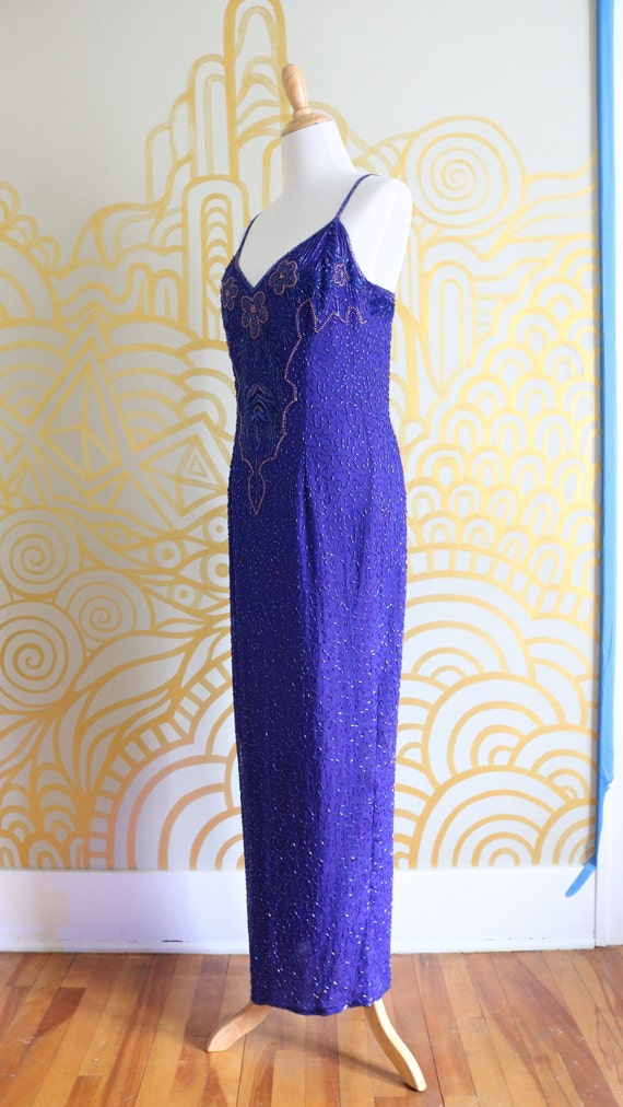 1990s Vintage Cerulean Beaded Gown - image 2