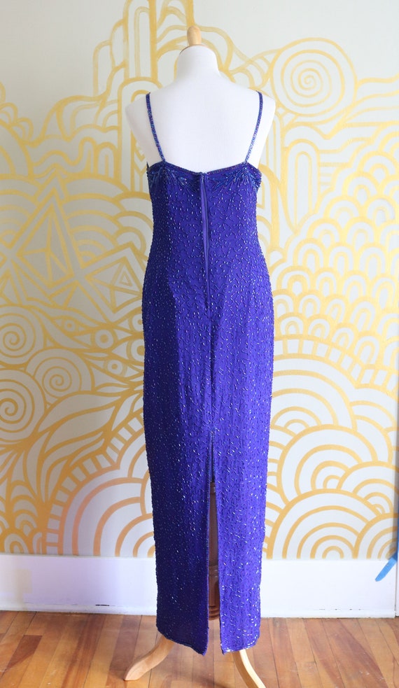 1990s Vintage Cerulean Beaded Gown - image 4
