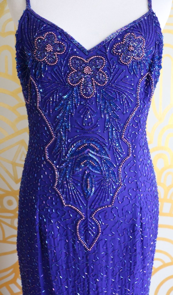 1990s Vintage Cerulean Beaded Gown - image 5