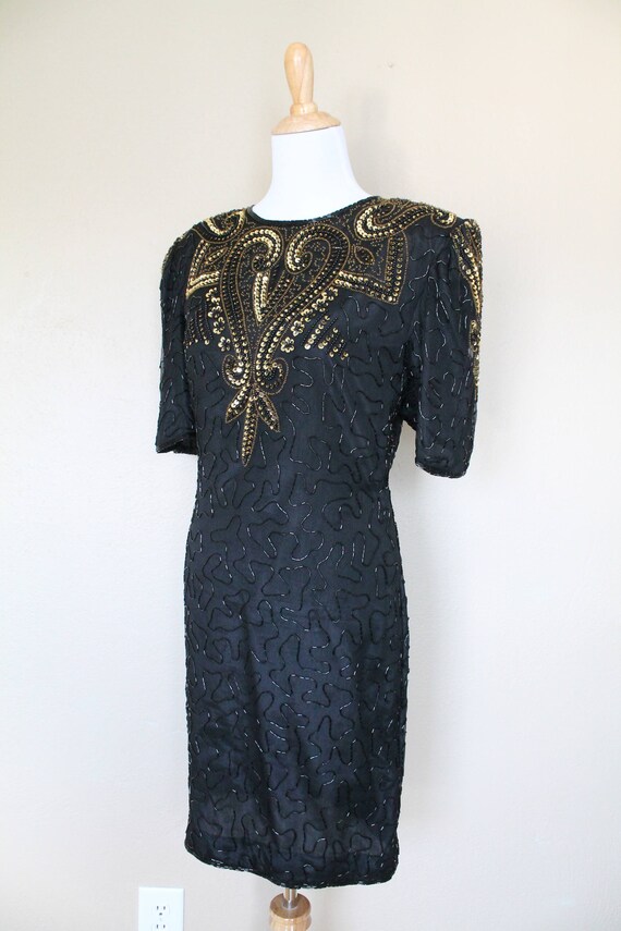 1990s Vintage Black and Gold Sequin Dress - image 5