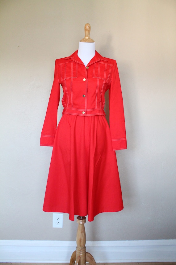 1970s Red Skirt and Jacket Set - image 1