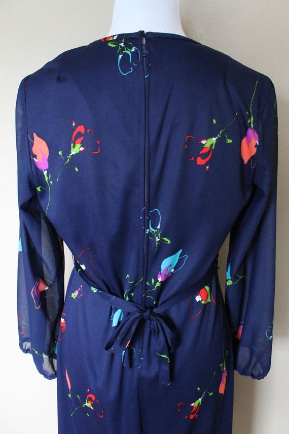 1970s Vintage Blue Floral Pattern Dress - image 6