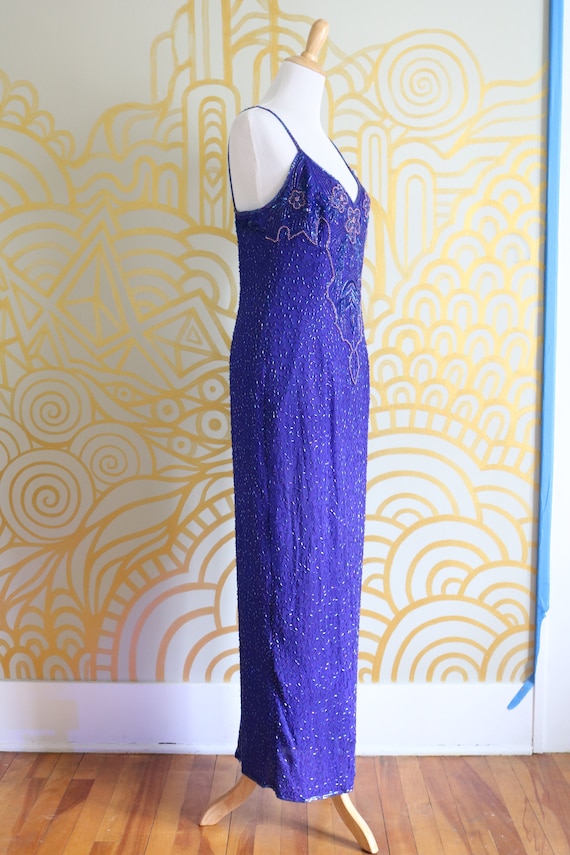 1990s Vintage Cerulean Beaded Gown - image 3