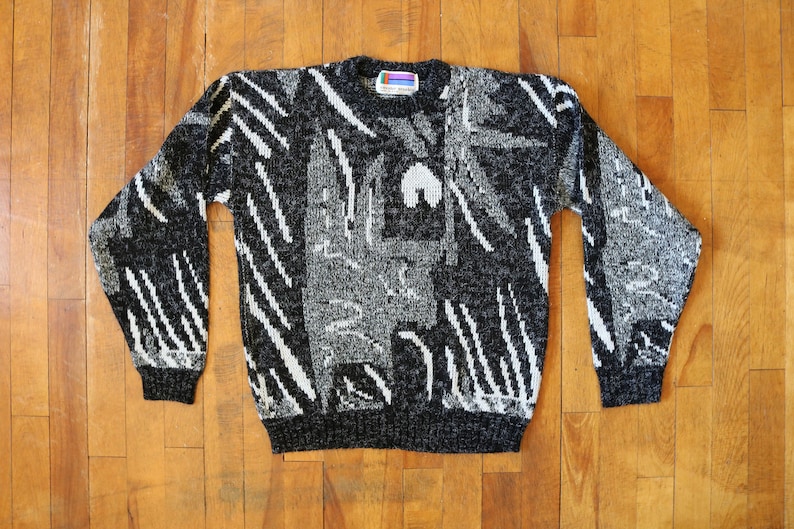 1980s Vintage Abstract White, Black, and Gray Sweater image 8