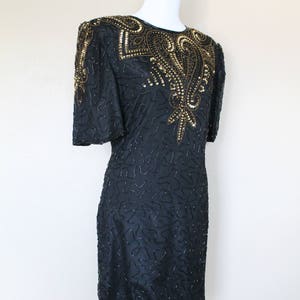 1990s Vintage Black and Gold Sequin Dress image 4