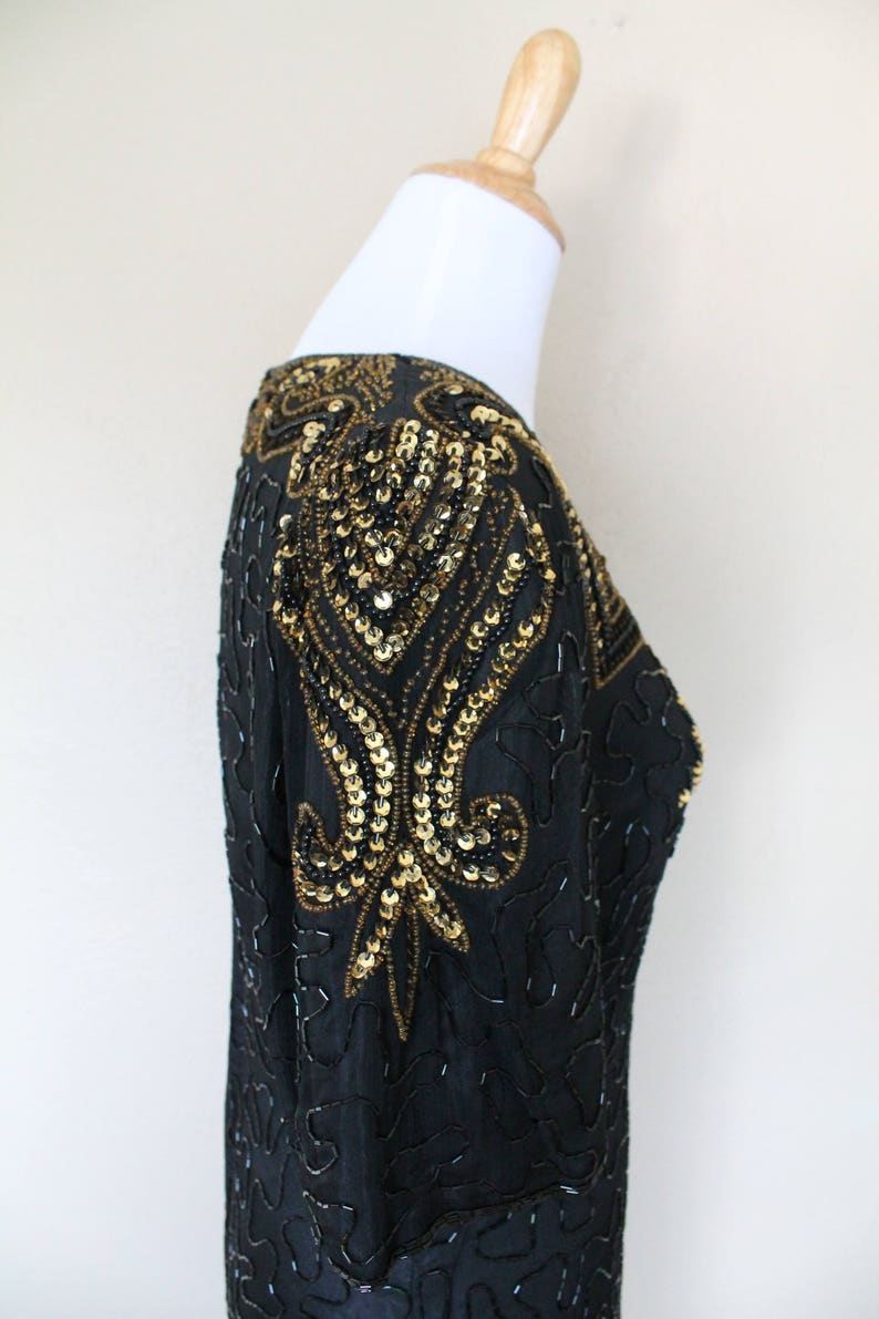 1990s Vintage Black and Gold Sequin Dress image 7