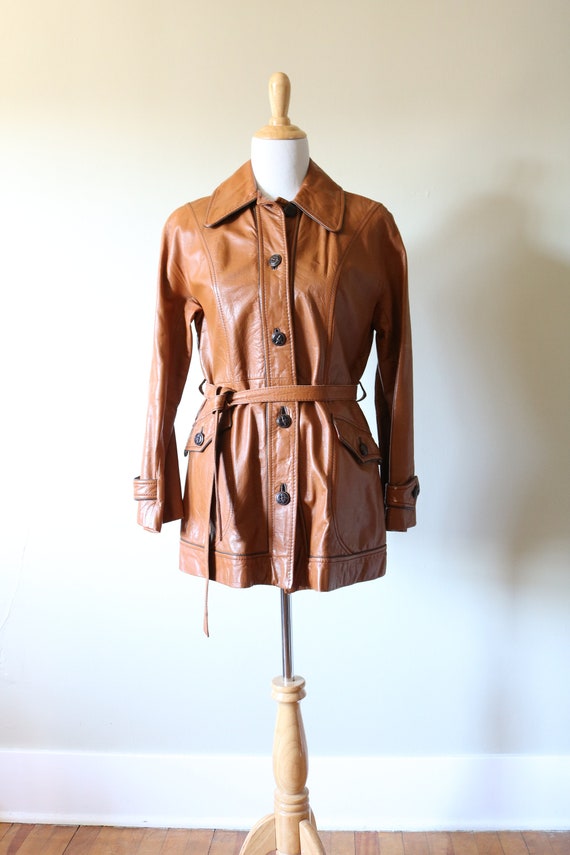1970s Vintage Montgomery Ward Tan Leather Coat