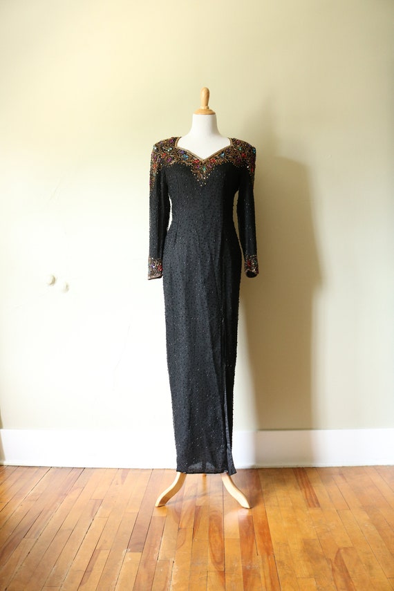 1990s Vintage NOS Beaded Scala Gown