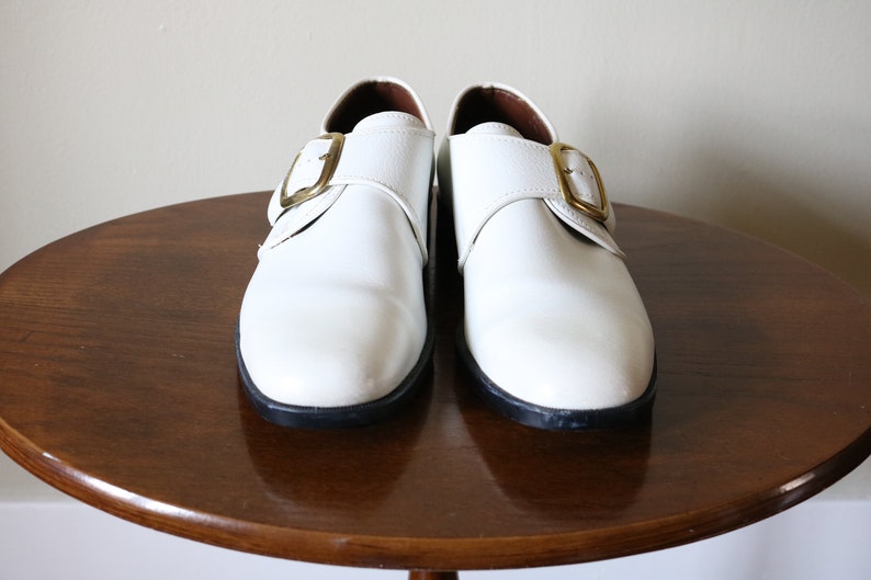 1970s Vintage White Buckle Shoes