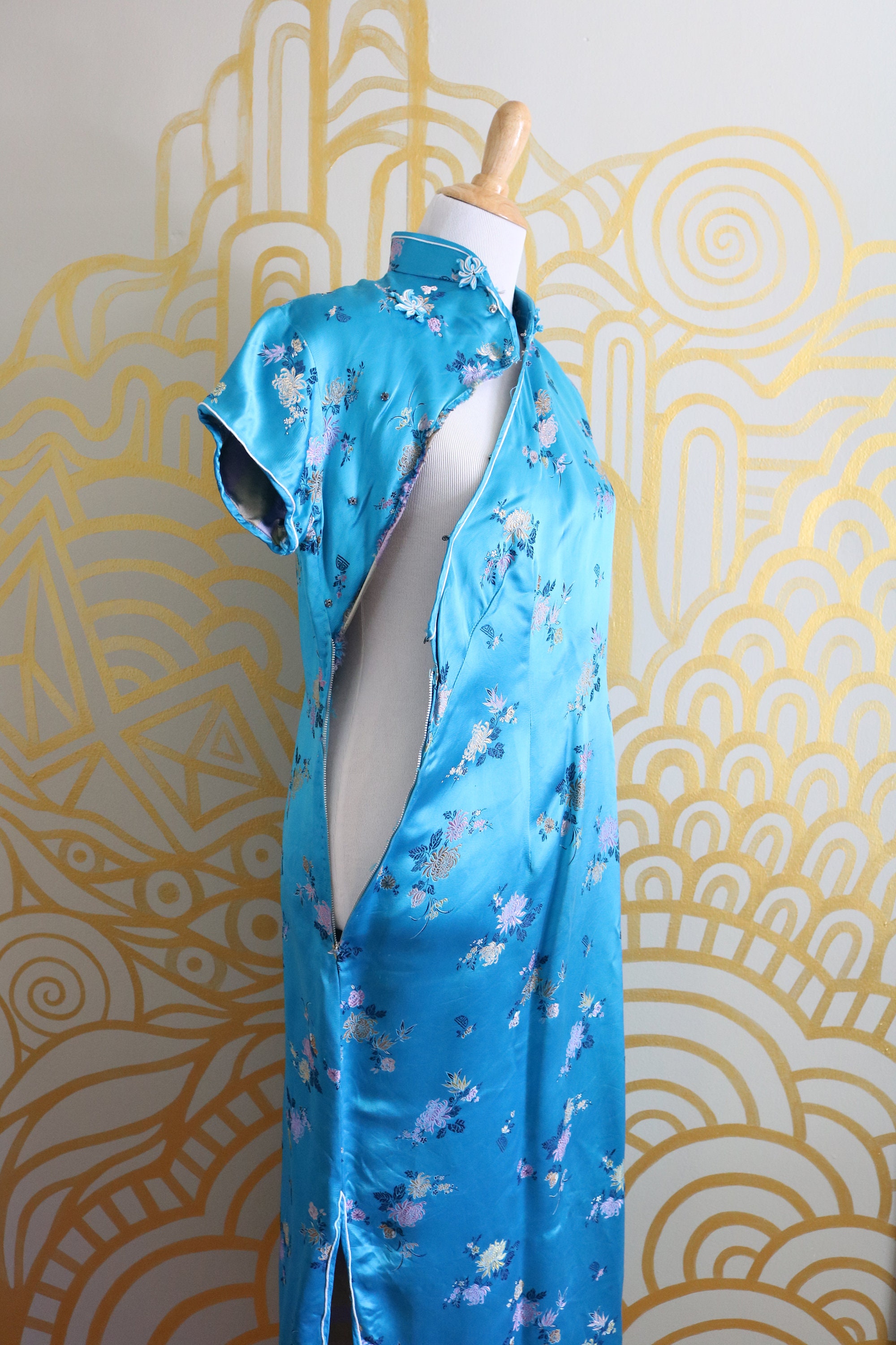 Casual Vintage Print Patchwork Mandarin Collar Printed Dress Dresses
