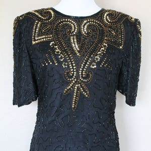 1990s Vintage Black and Gold Sequin Dress image 6