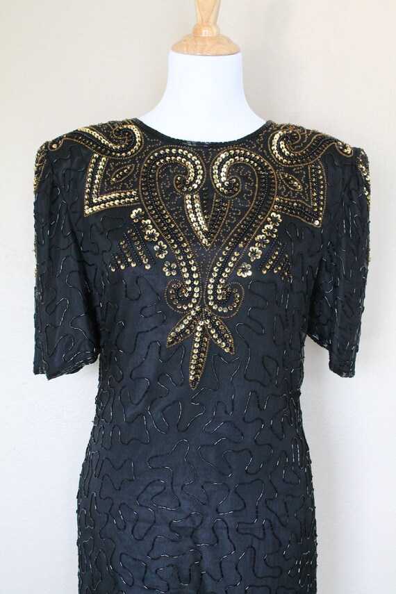 1990s Vintage Black and Gold Sequin Dress - image 6