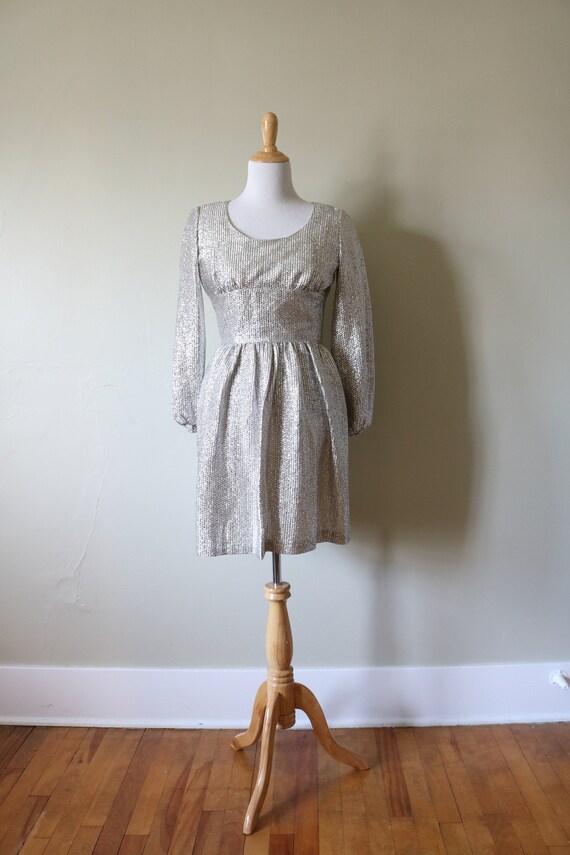 1960s Vintage Shiny Silver Skater Dress