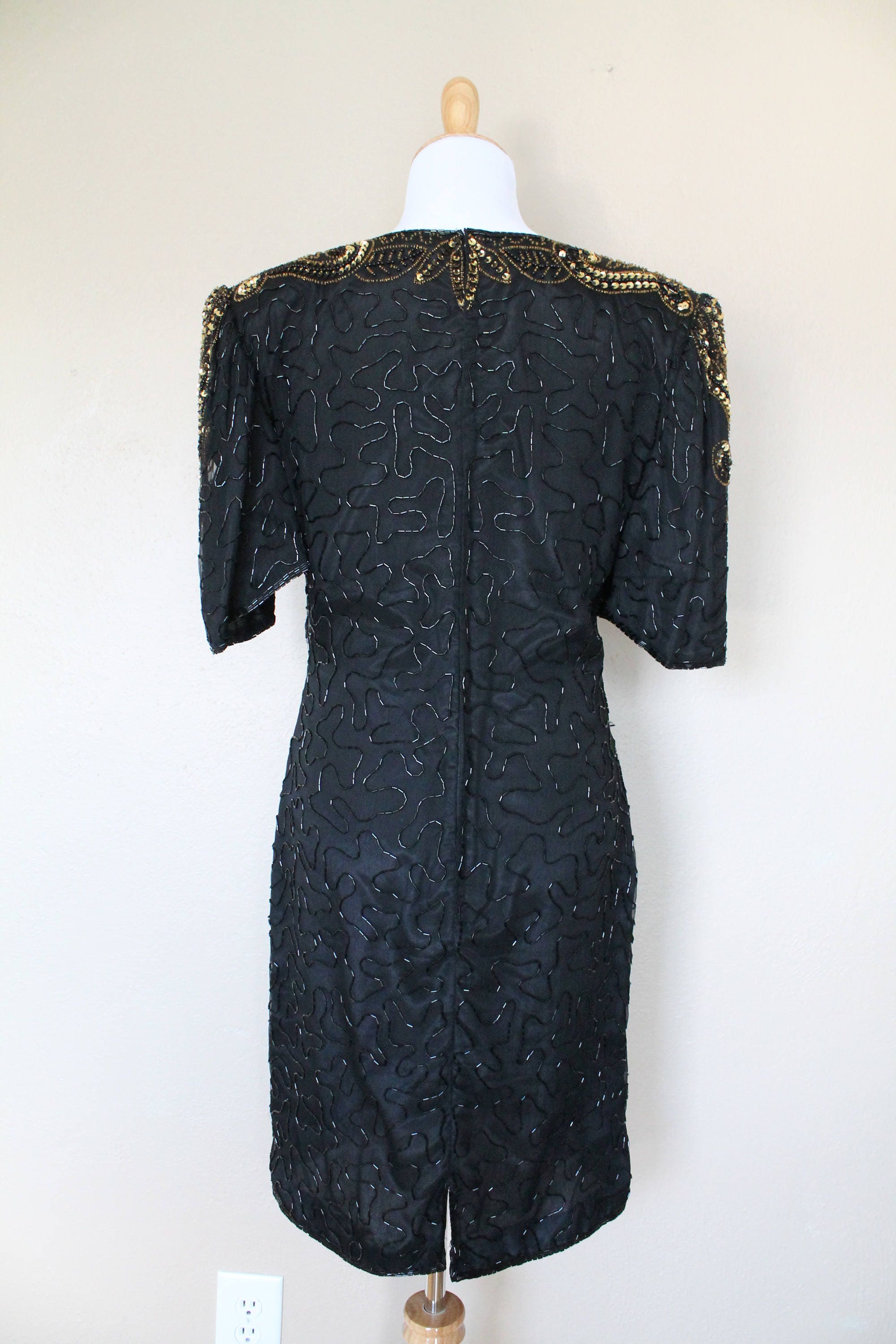 1990s Vintage Black and Gold Sequin Dress - Etsy