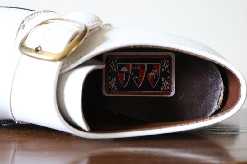 1970s Vintage White Buckle Shoes