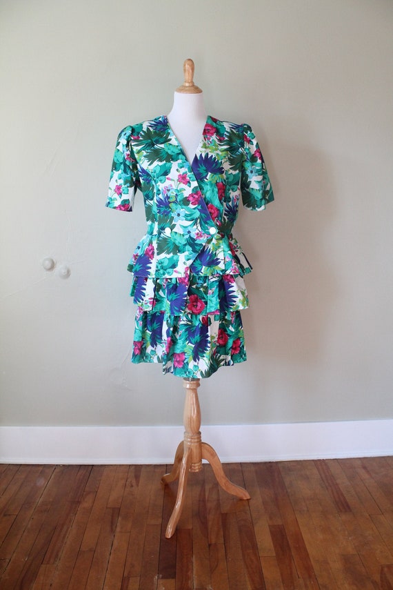 1980s Floral Two-Piece Dress