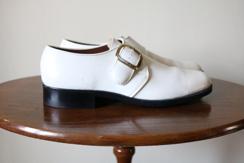 1970s Vintage White Buckle Shoes