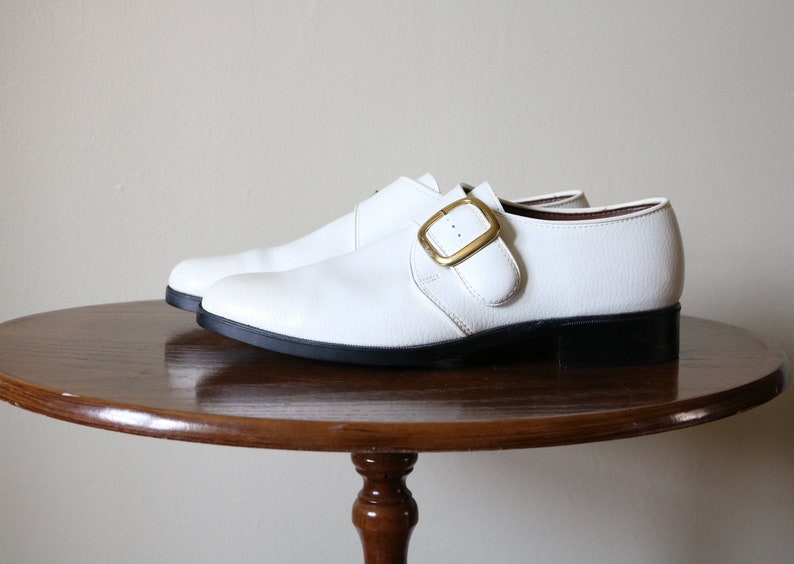 1970s Vintage White Buckle Shoes