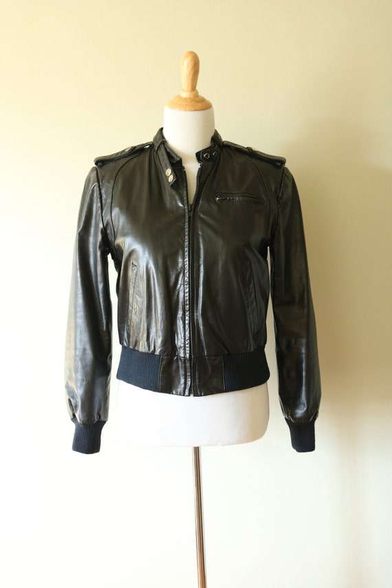 1980s Vintage Black Leather Moto Jacket